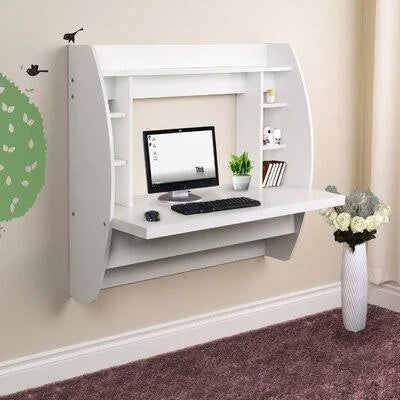 White Floating Desk with Hutch U279738