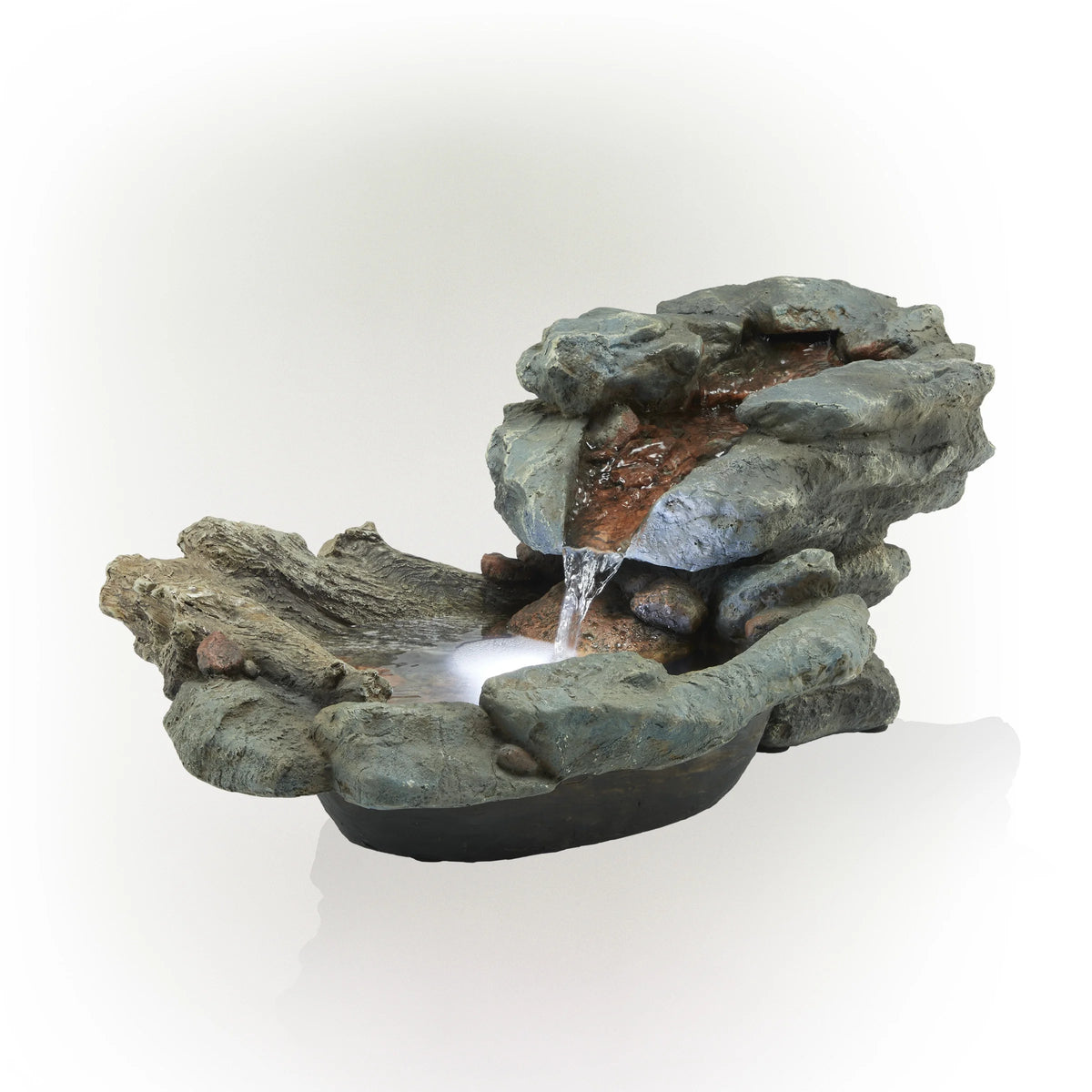 9" Tall River Rock Waterfall Tabletop Electric Fountain with LED Lights A6819