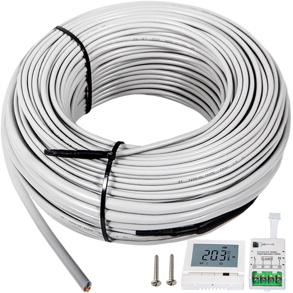 128.8 Square Feet Waterproof Insulated Floor Heating Cable with Temperature Control Panel W9922