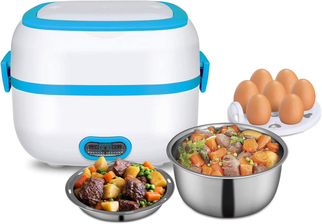 Electric Lunch Box Food Heater Cooker Steamer with Stainless Steel Bowls V589395