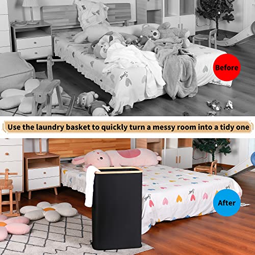 Black 75L Collapsible Laundry Hamper with Lid O91496