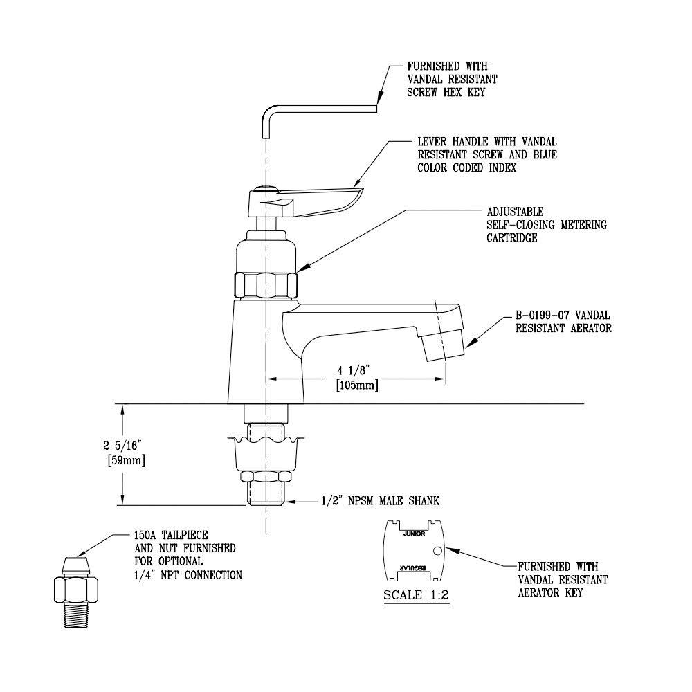 Chrome Self-Closing Metering Sill Faucet with Lever Handle H580