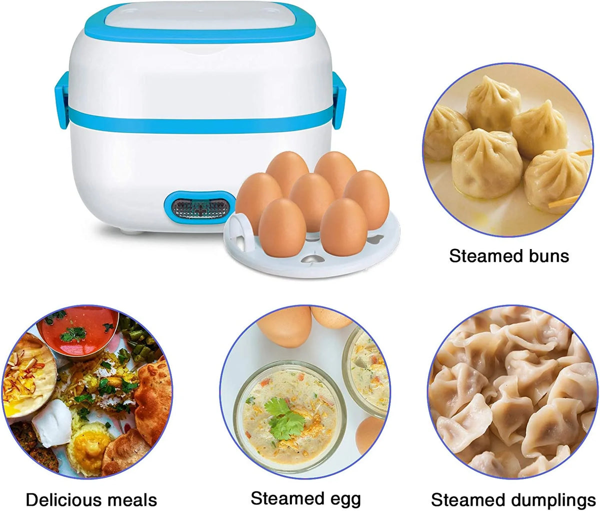 Electric Lunch Box Food Heater Cooker Steamer with Stainless Steel Bowls V589395