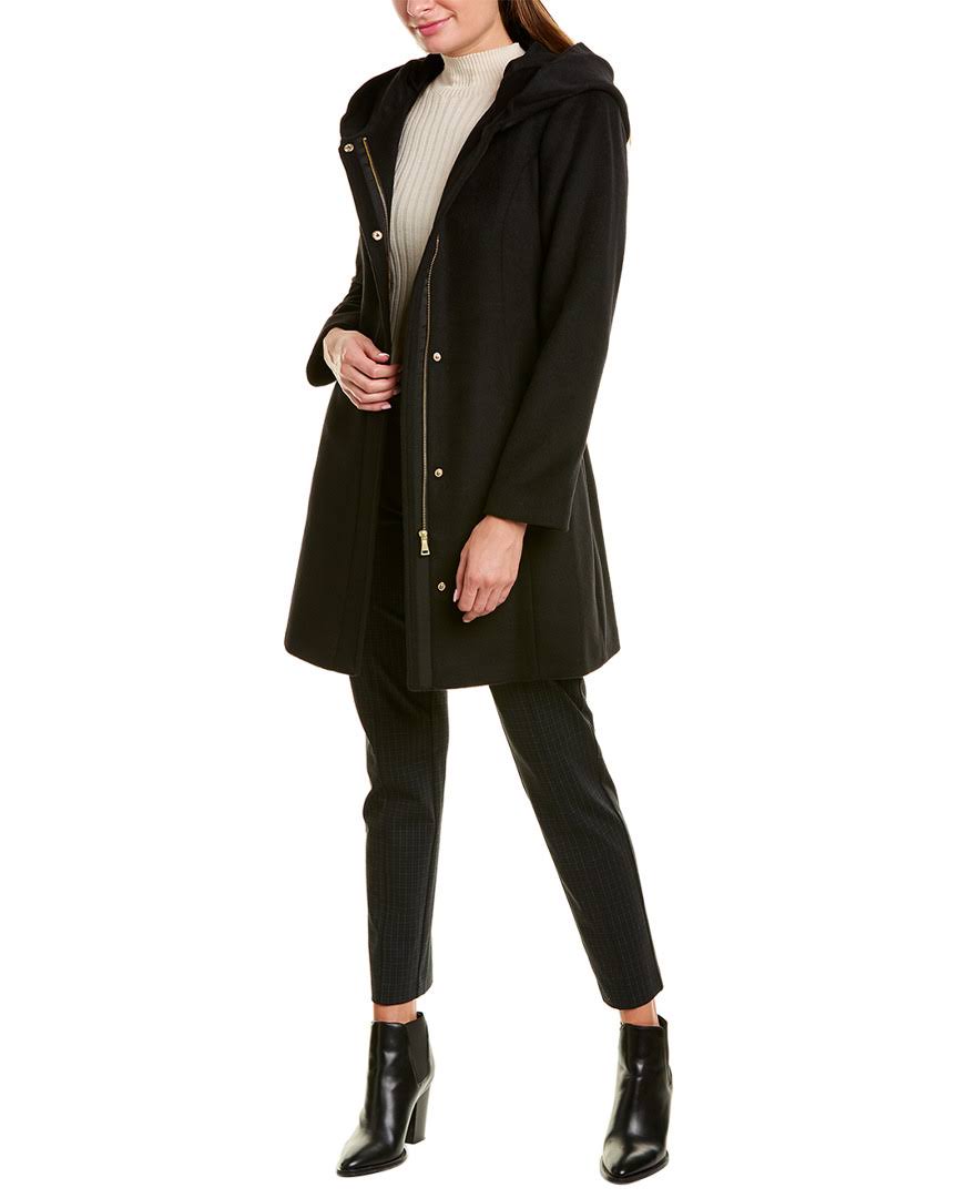 Wool Blend Zip Hooded Coat Black 10 M58610