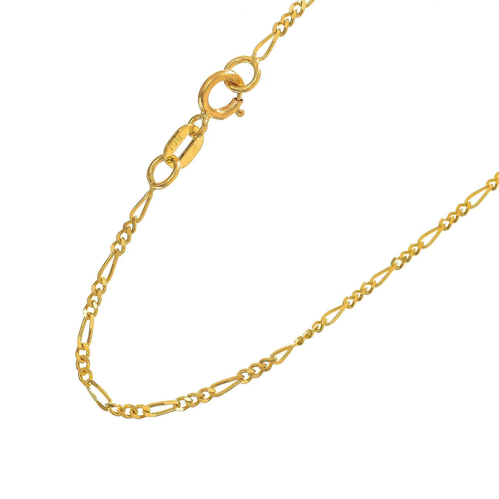 14k Solid Yellow Gold Figaro Chain Necklace, Spring Ring Clasp - 16 Inches D62442