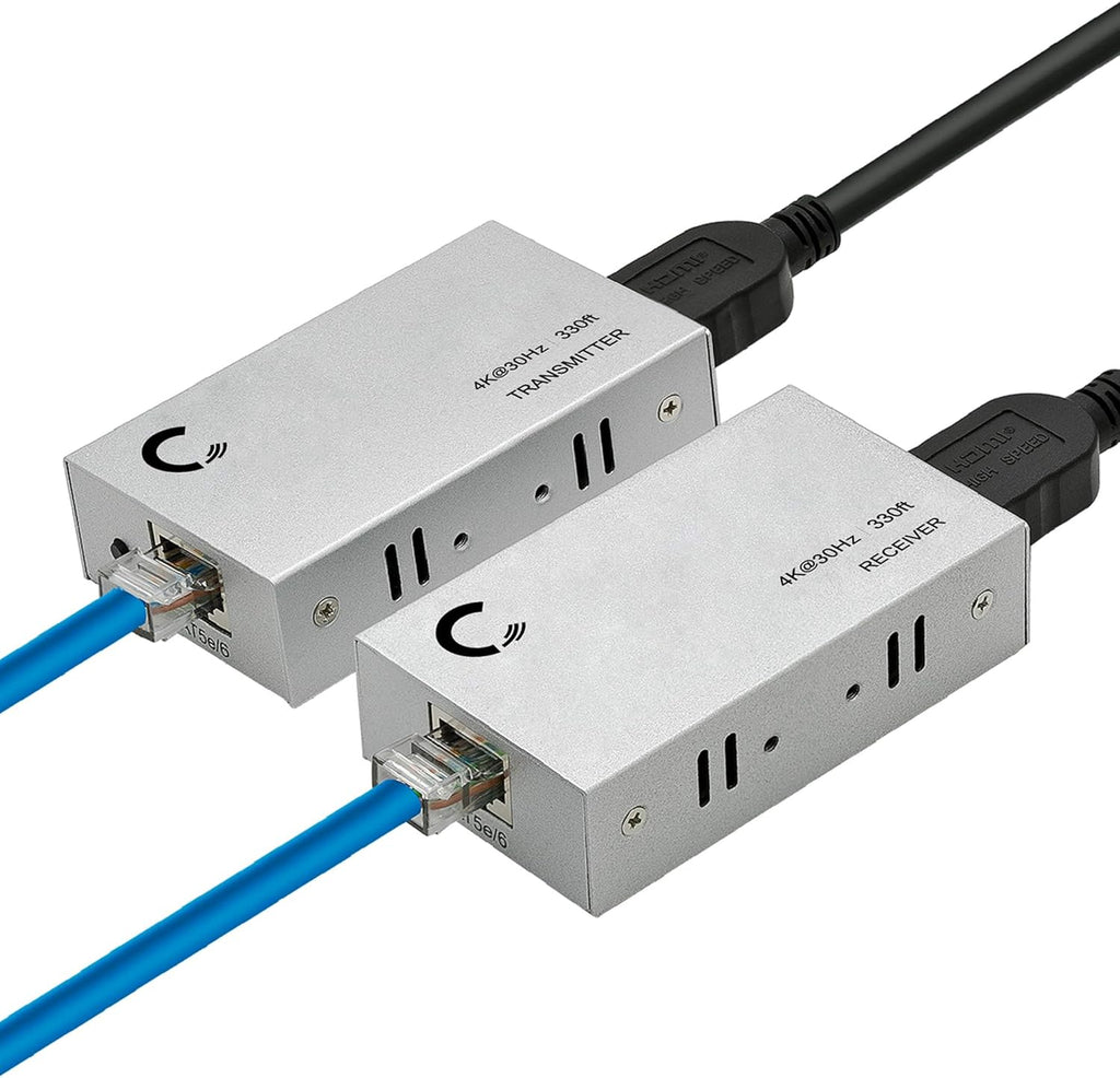 4K 330ft HDMI Extender Over Cat5e / Cat6 / Cat7 Ethernet Cable, Pack of 2 S158047