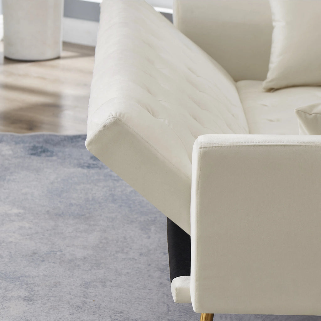 Beige Velvet Convertible Sofa Bed X229