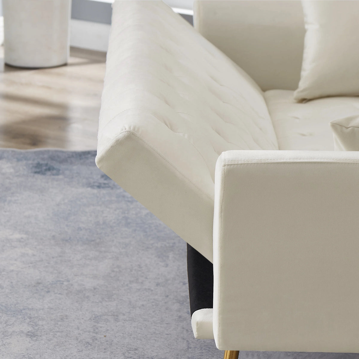 Beige Velvet Convertible Sofa Bed X229