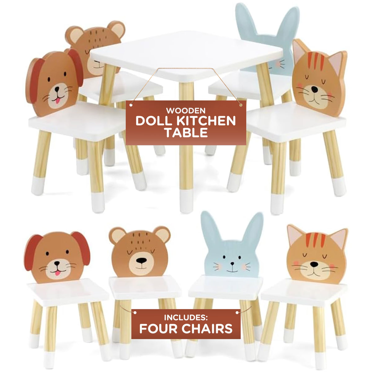 18 Inch Doll Wooden Kitchen Table and 4 Chair Dining Set E901