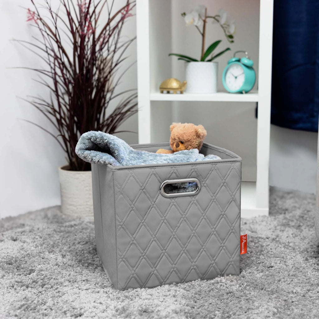 Gray Foldable Faux Leather Storage Cube Bins Set of Four R15252