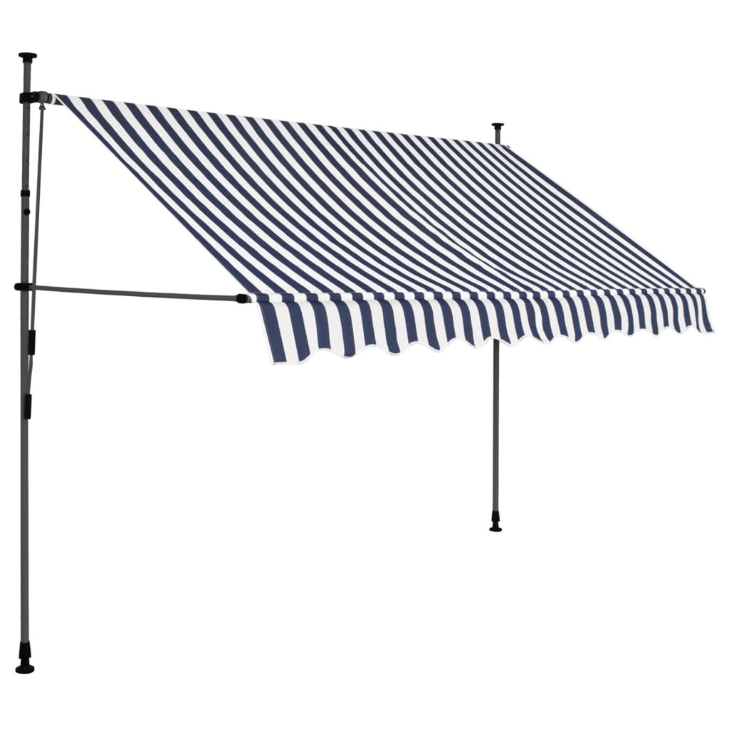 Blue and White Manual Retractable Awning C6041