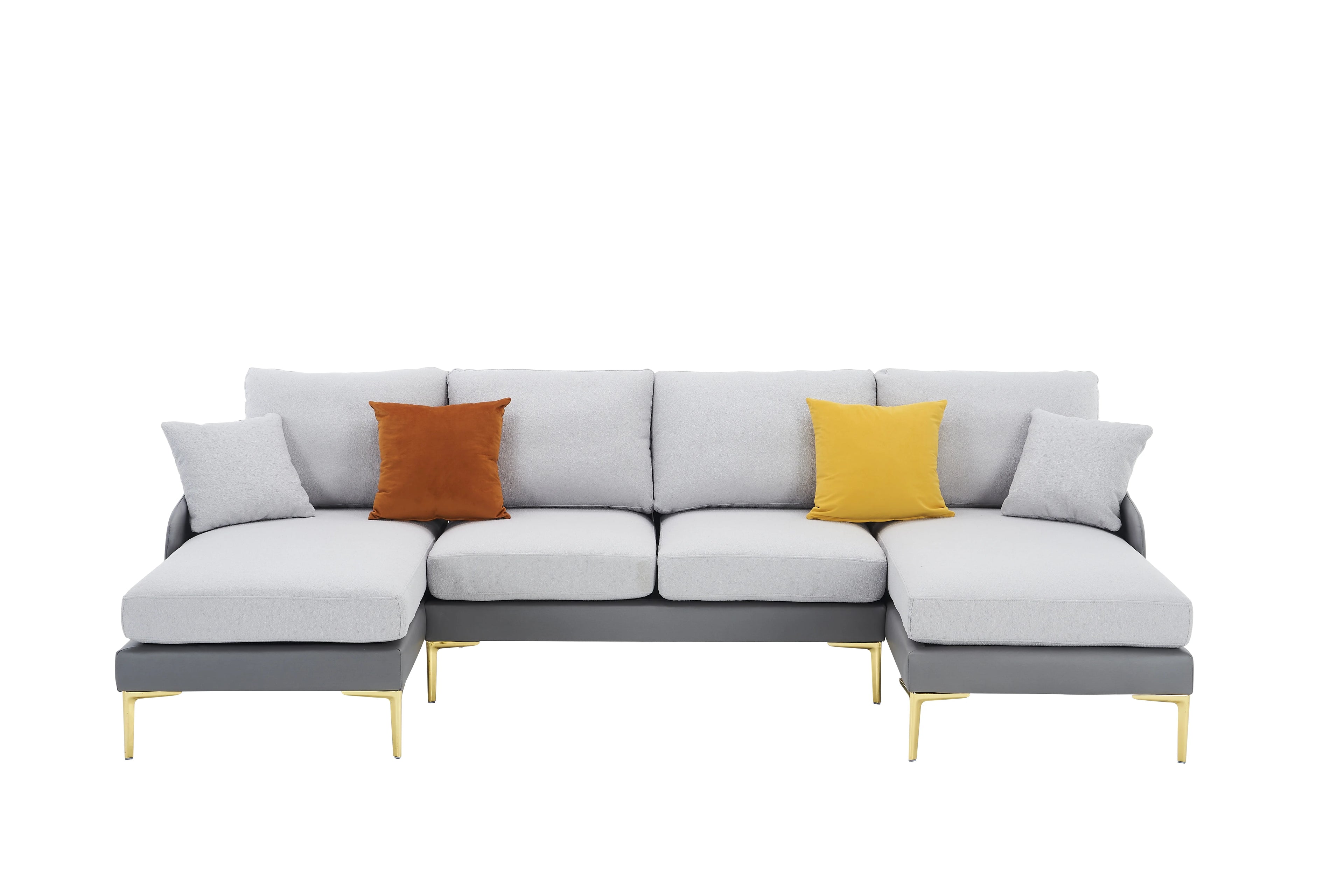 Linen+Leathaire fabric U-shaped sofa with golden legs Z30588