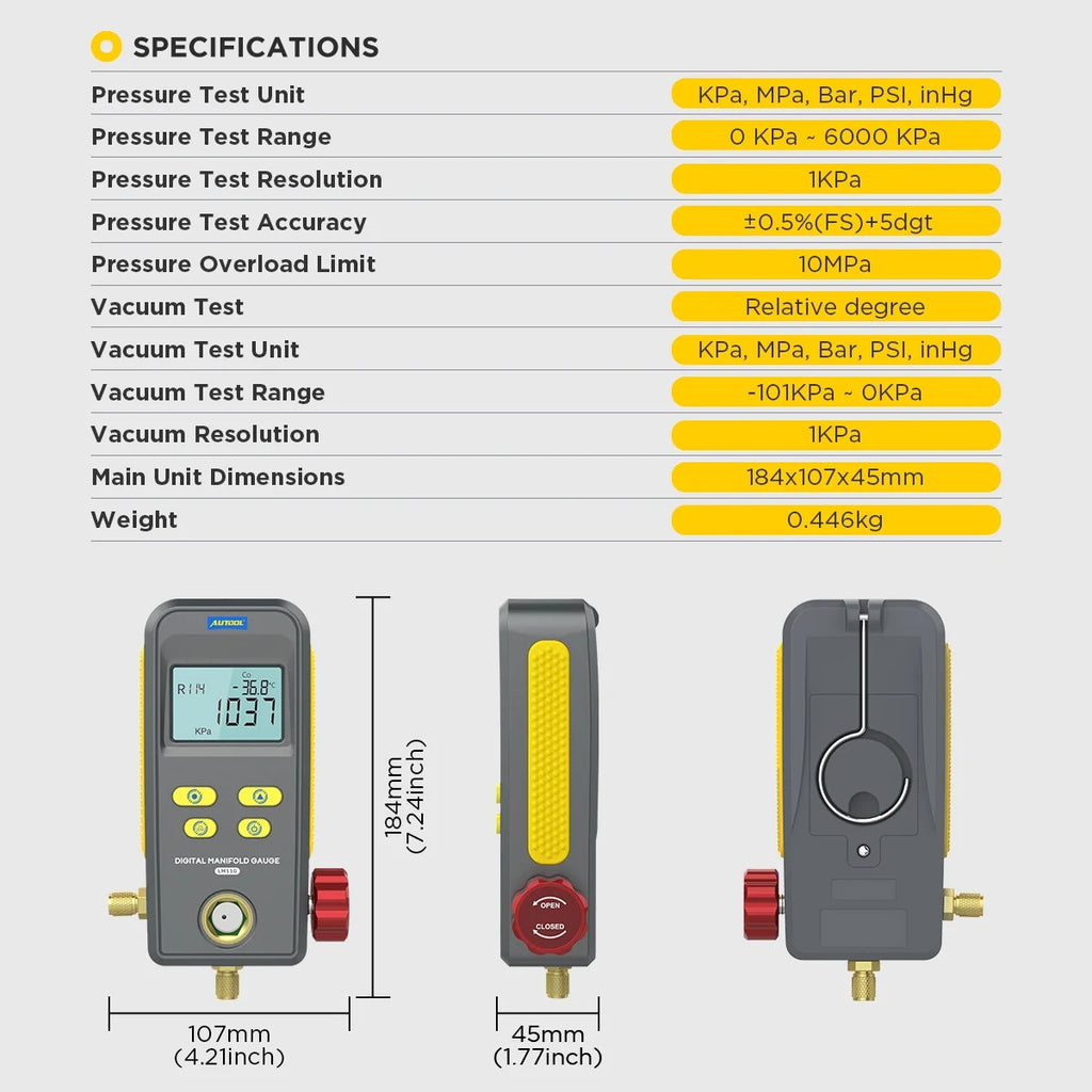 Digital Refrigeration Manifold Gauge Set HVAC Vacuum Pressure Tester Kit G58291