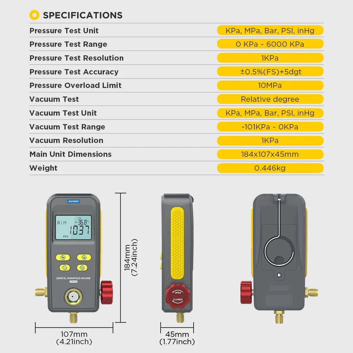Digital Refrigeration Manifold Gauge Set HVAC Vacuum Pressure Tester Kit G58291