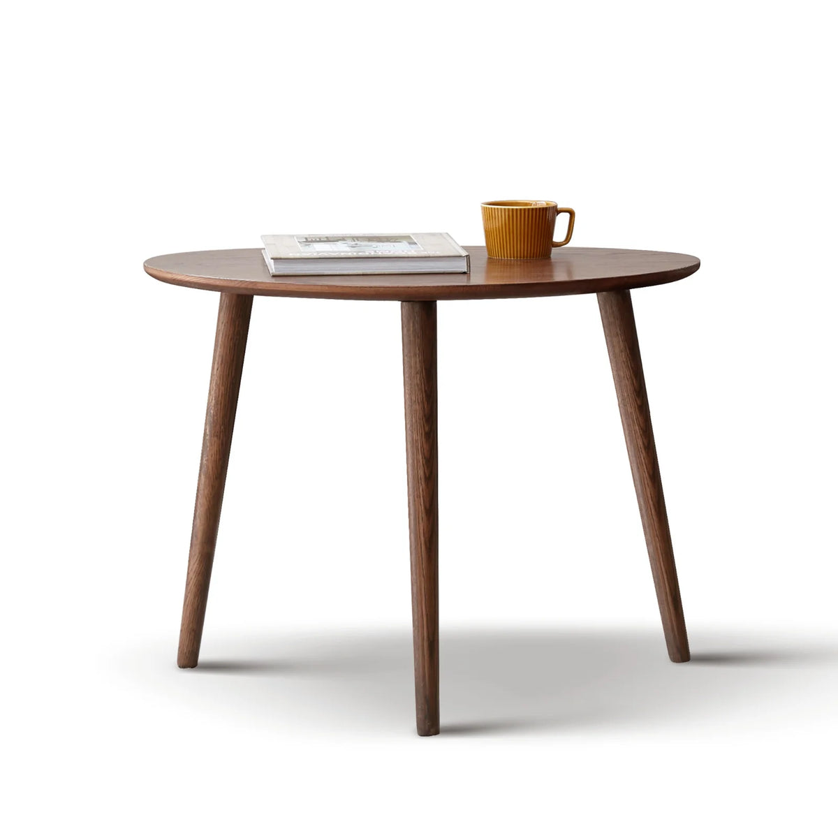 Solid Oak Wood Coffee Table with Pebble Shape, Natural Walnut Wooden Table I544