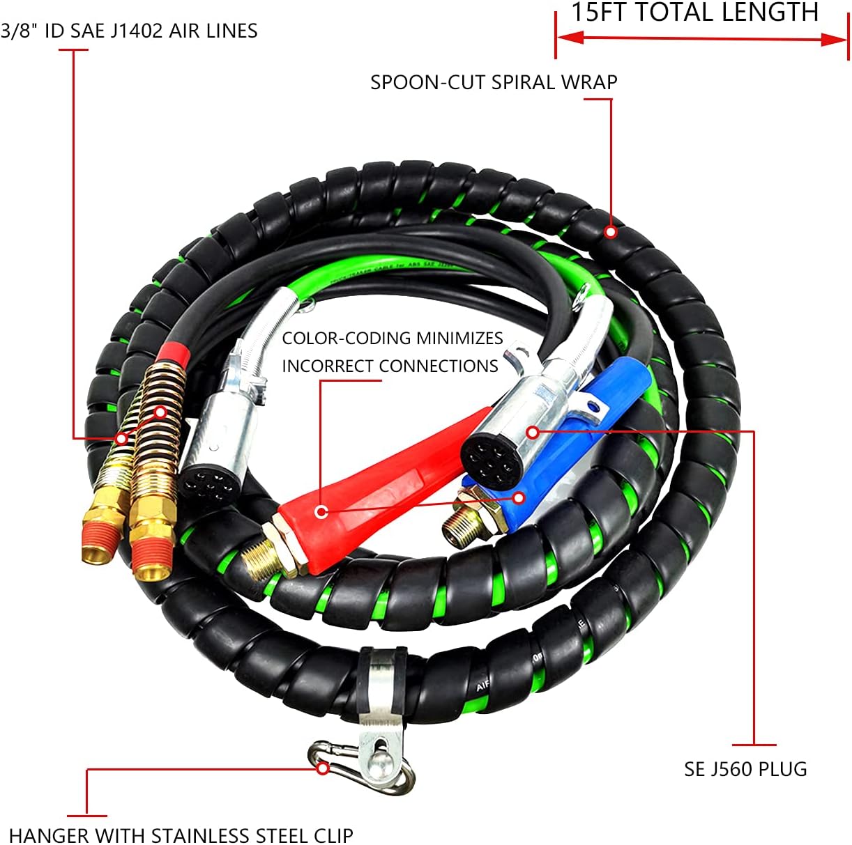 15ft 3in ABS & Air Power Line Hose Wrap B6326