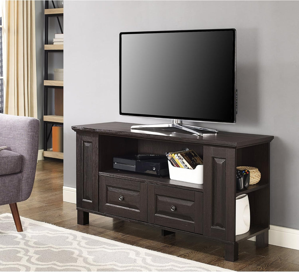 44 Inch Traditional Brown Wood TV Stand with Storage Cabinets B9246