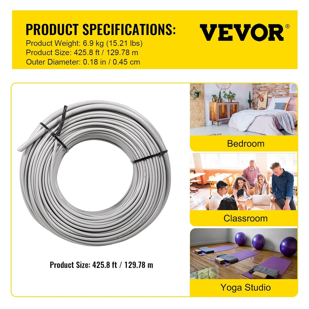 128.8 Square Feet Waterproof Insulated Floor Heating Cable with Temperature Control Panel W9922