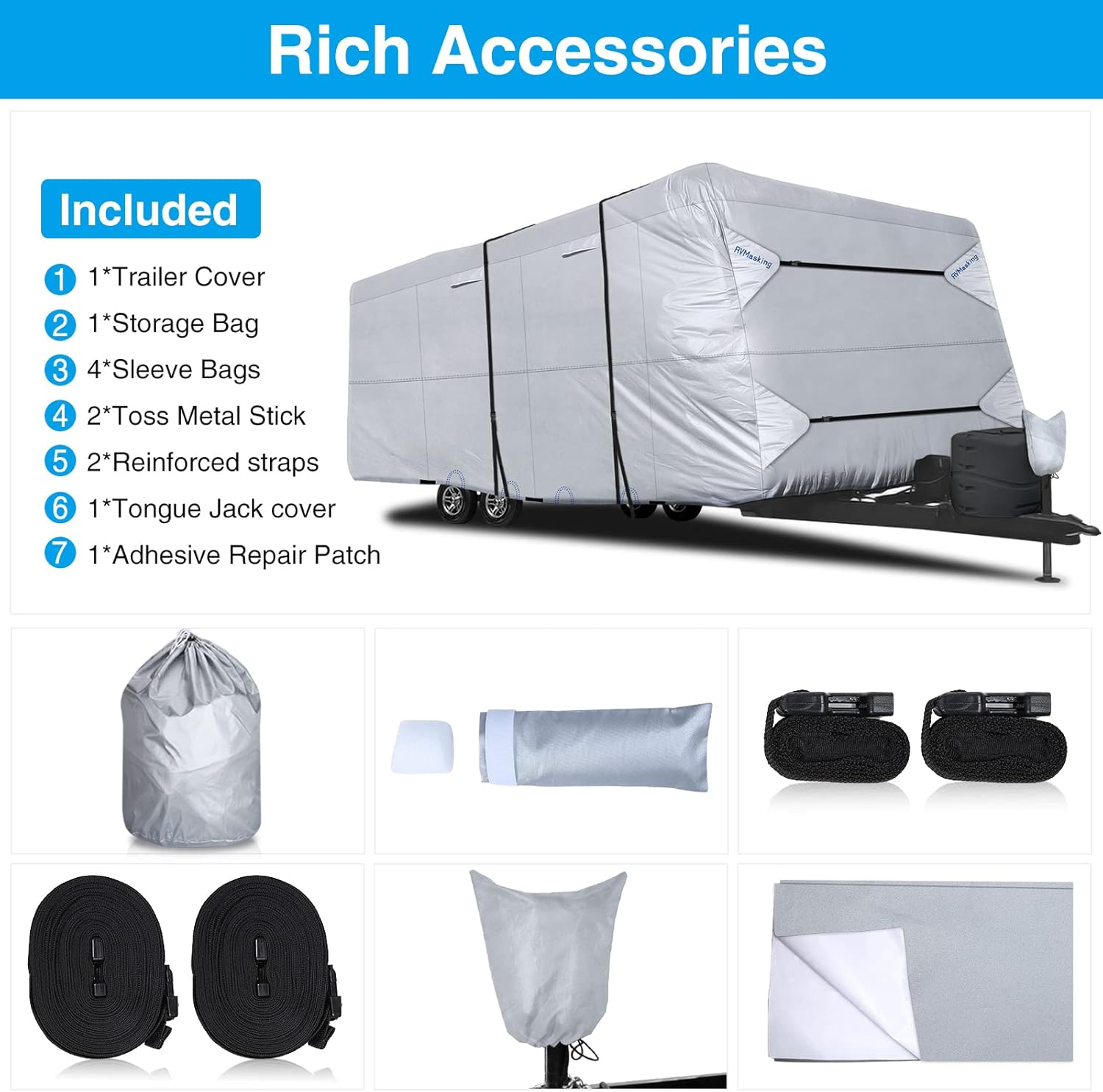 Rip-Stop RV Cover Fits 20'1" - 22' Long Motorhome, Waterproof Camper Cover with Gutter Covers S690428