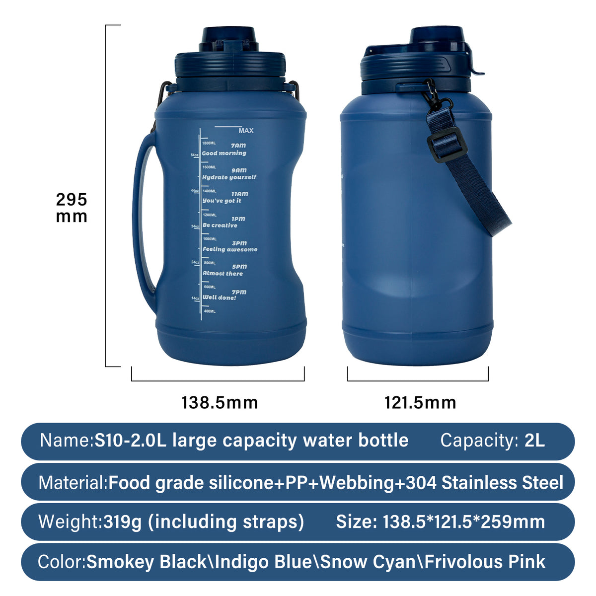 64 oz Half Gallon 2L Water Bottle with Straw Spout and Carrying Handle L475