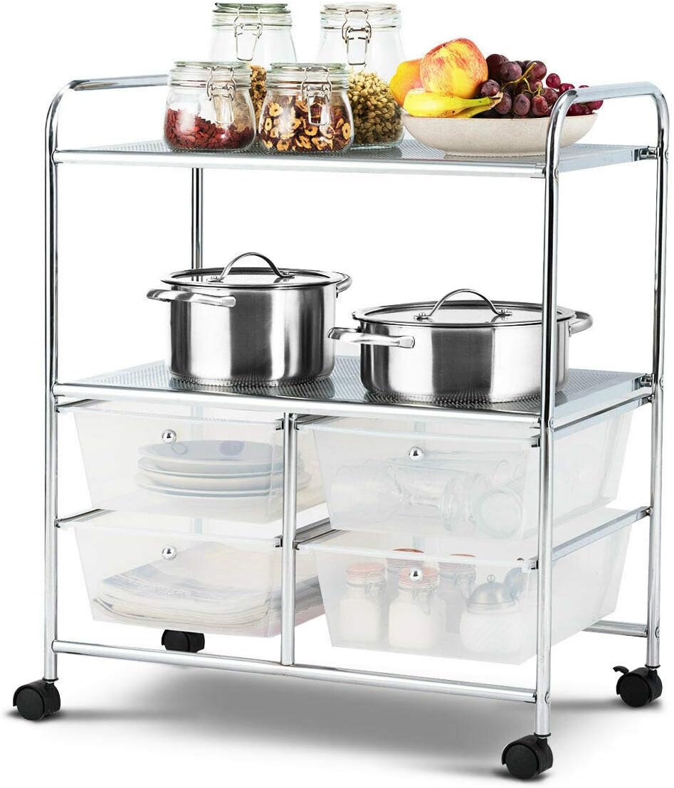 White Rolling Storage Cart with 4 Drawers 2 Shelves O648101