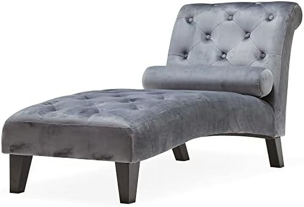Beige Upholstered Chaise Lounge Sofa with Button Tufted Back and Hardwood Legs Q96778