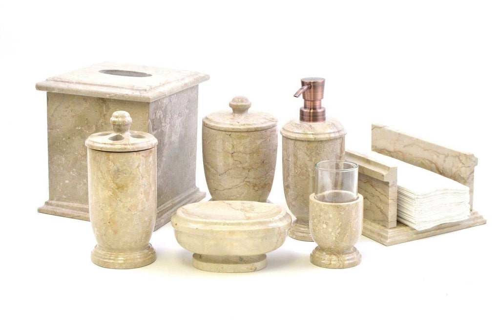 Sahara Beige Marble 7-Piece Bathroom Accessory Set T2080