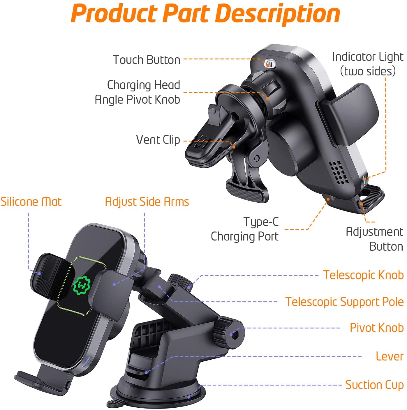 15W Qi Wireless Car Charger Phone Holder X876397