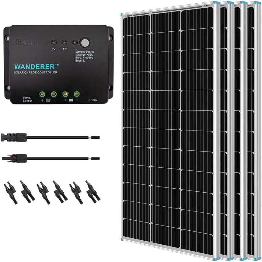 400 Watt 12 Volt Monocrystalline Solar Panel Bundle Kit with 4 pcs 100W Panel and 30A PWM Charge Controller B3106