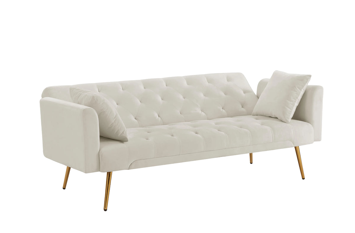 Beige Velvet Convertible Sofa Bed X229