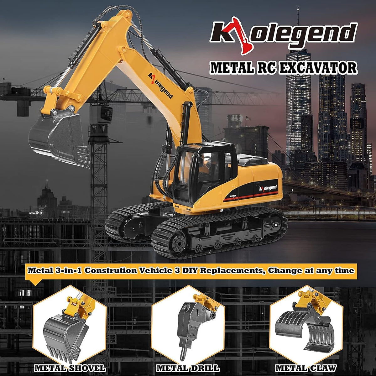 3 in 1 Remote Control Excavator with Metal Shovel, 15 Channel Construction Tractor P443637