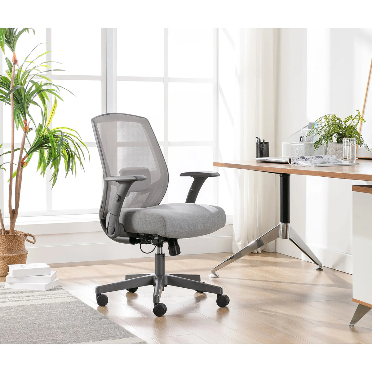 Ergonomic Mesh/Fabric Mid-Back Task Chair, Gray O136
