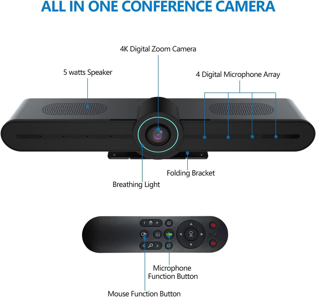 HD 4K Conference Room Webcam with Microphone and Speaker, 3X Digital Zoom, Wide Angle View 3 in 1 USB Webcam T709927
