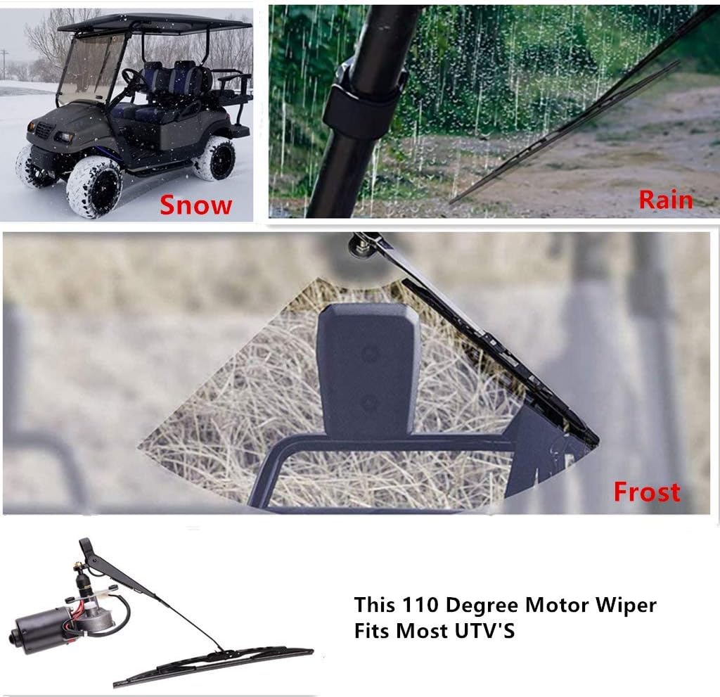 12V Universal Electric Windshield Wiper Motor Kit for UTV ATV Windshields, 13.7" Blade Pack of 2 B60662