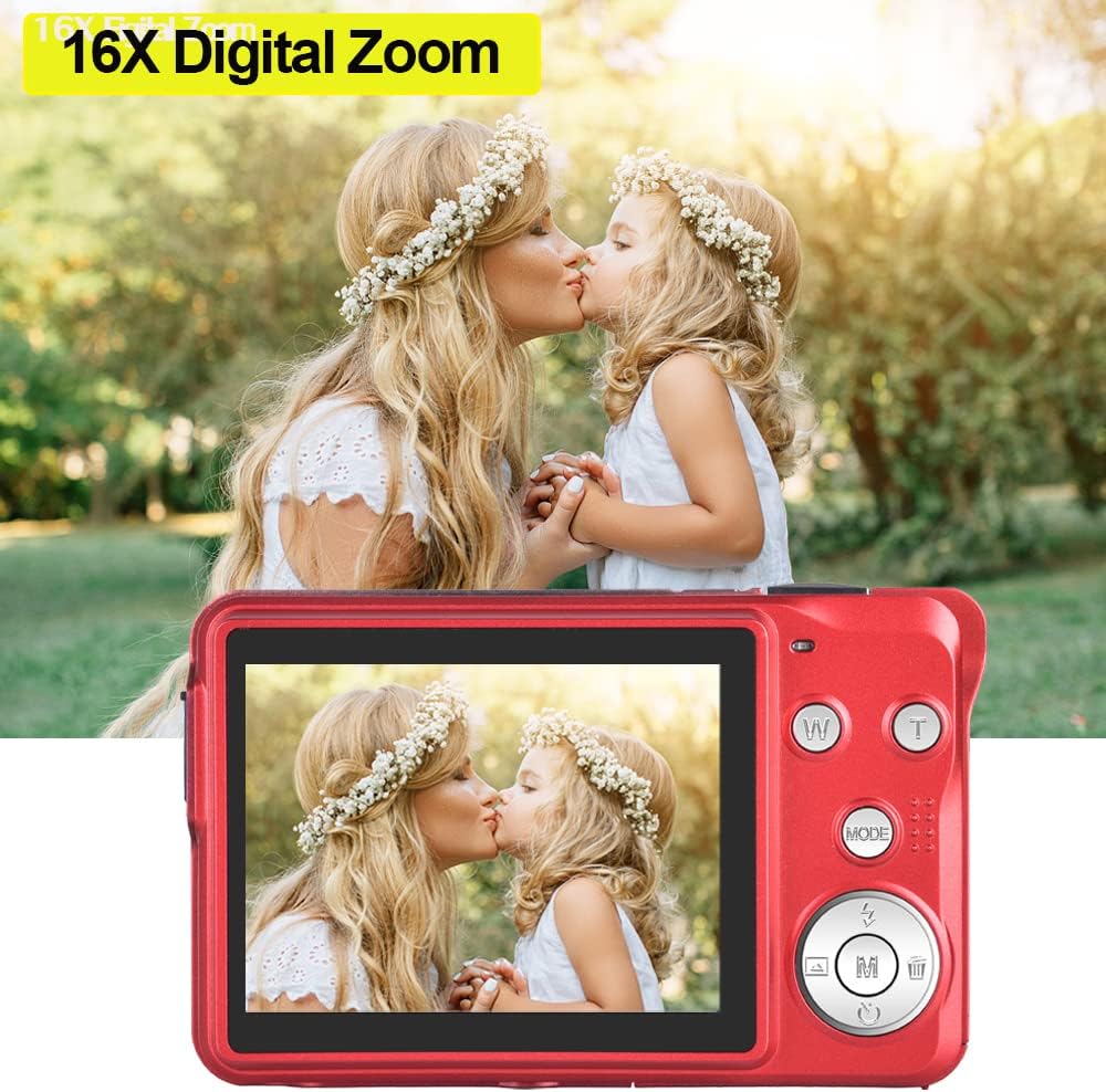 Red 48MP Compact Digital Camera with 16X Digital Zoom, 32GB SD Card, Pack of 2 J833188