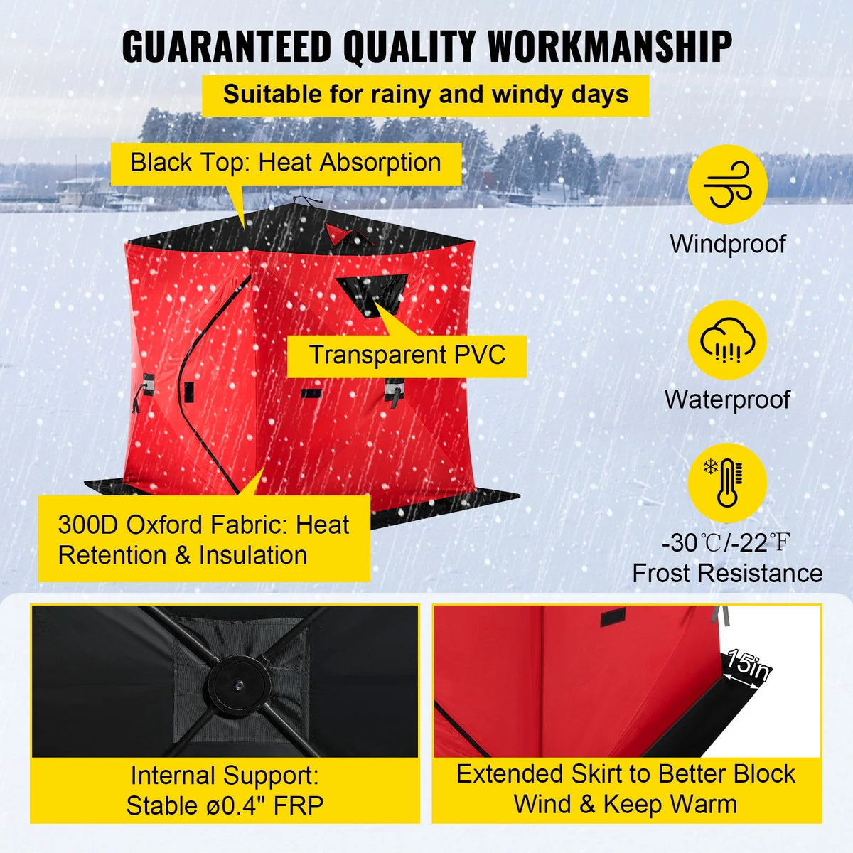 Red 2-Person Ice Fishing Tent with Carrying Bag H292