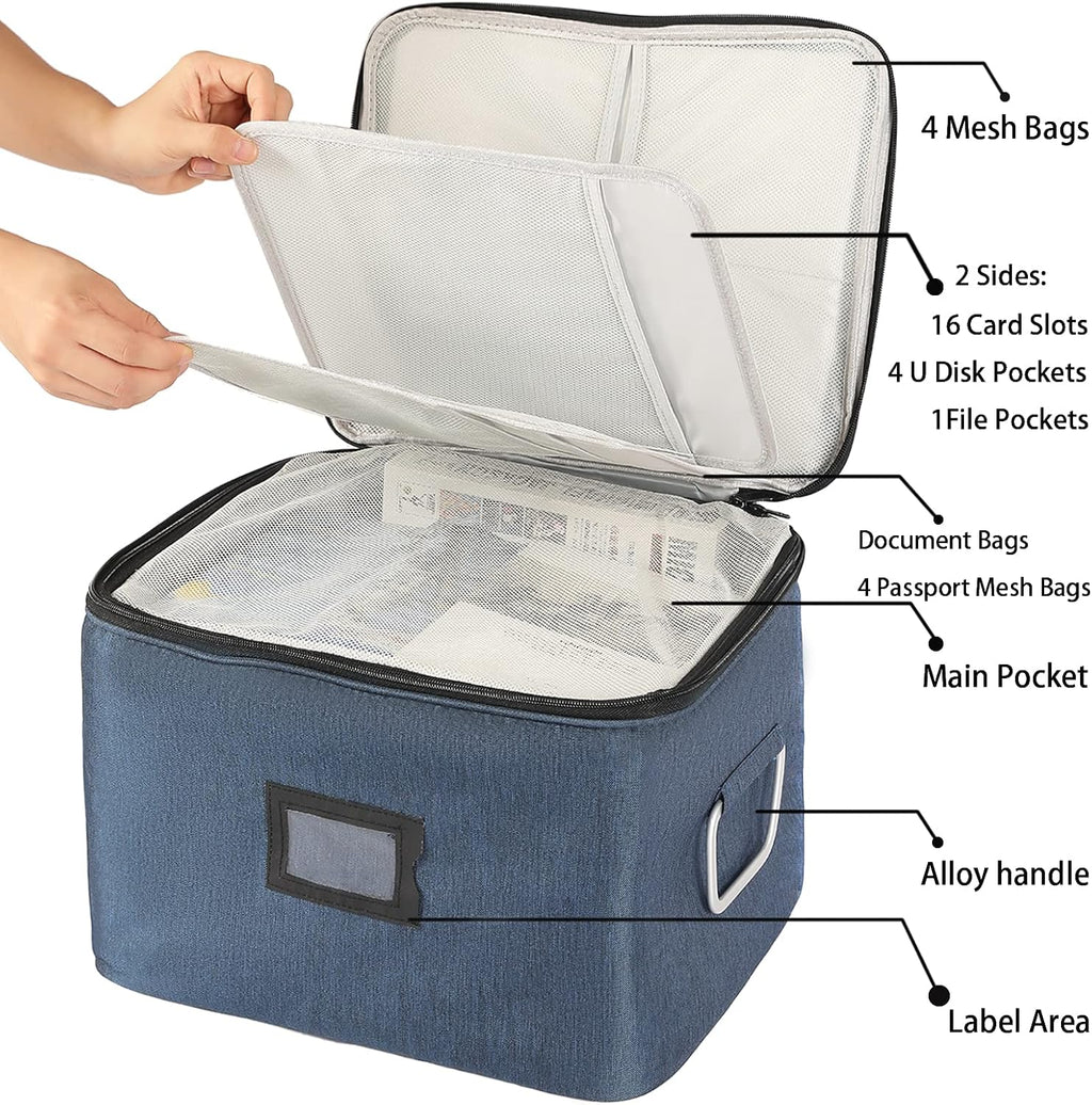 Blue Oxford Fabric Document Organizer Box with Lock Q989761