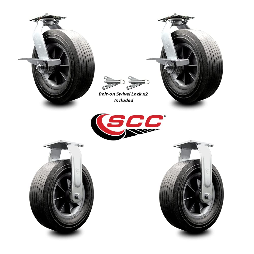 10 Inch Swivel Caster with Brake Semi-Pneumatic Wheel Pack of 2 B242848
