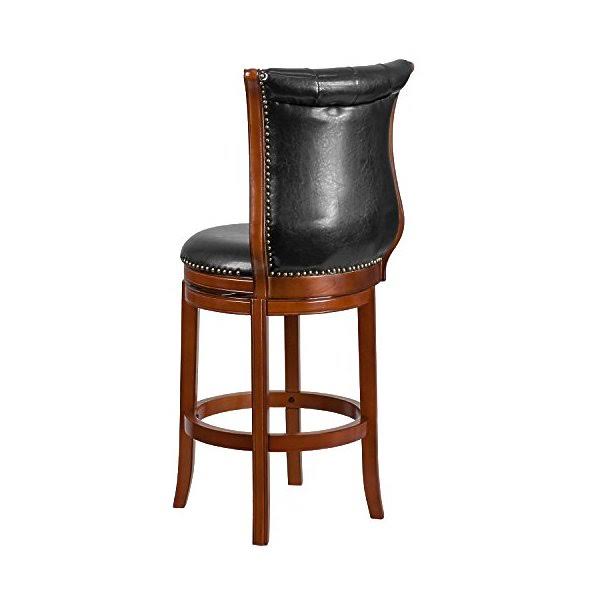 Brandy Wood Barstool with Black Leather Swivel Seat S775975