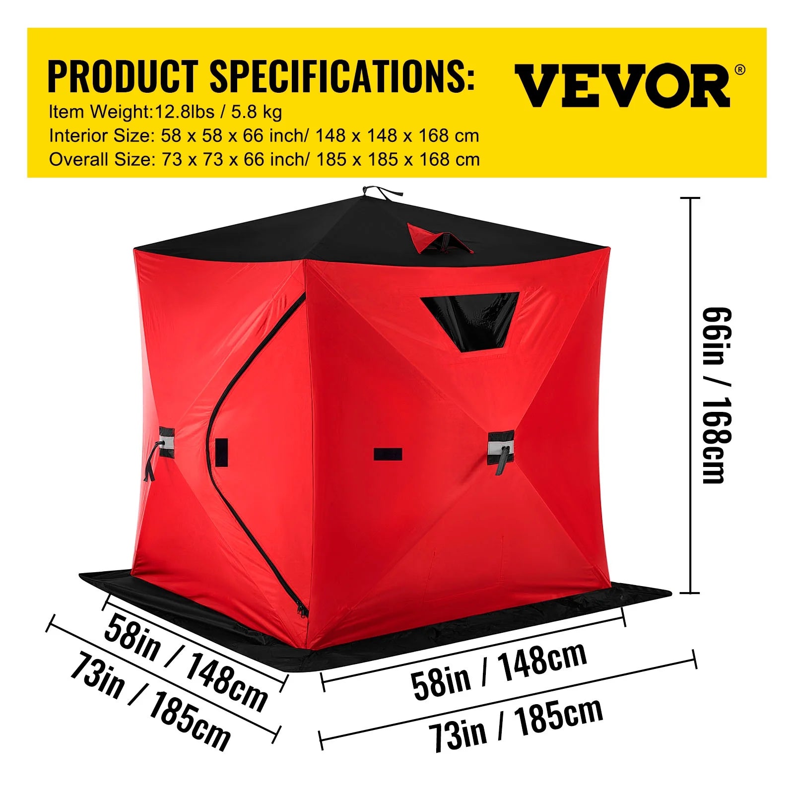Red 2-Person Ice Fishing Tent with Carrying Bag H292