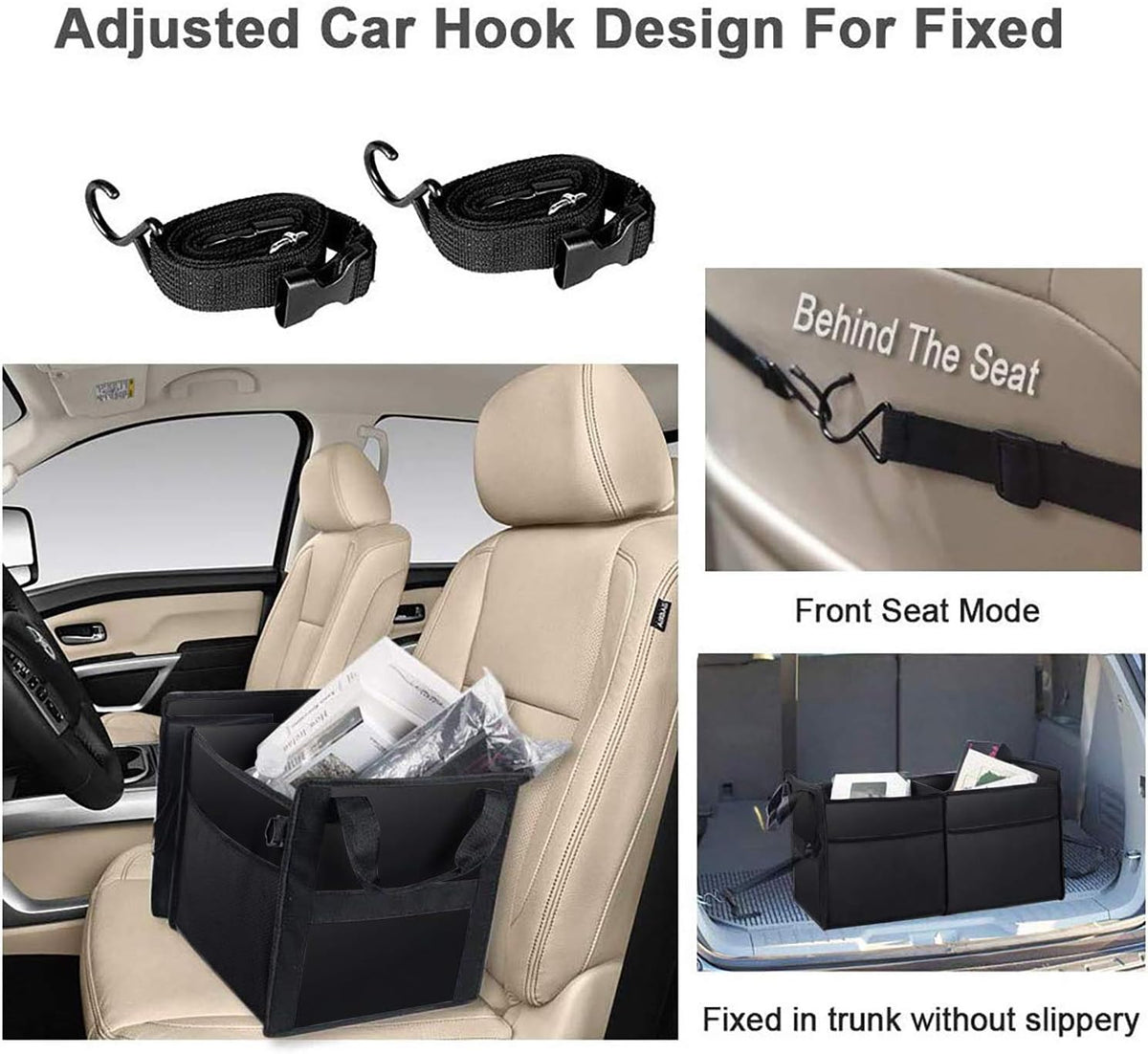 Black Collapsible Car Trunk Organizer with Insulation Cooler Bag G56078