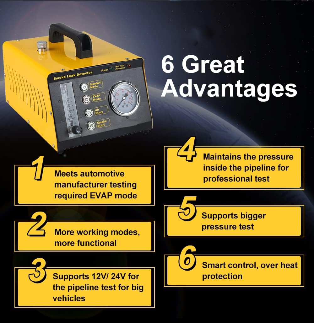 Smoke Fuel Leakage Tester 4 IN 1 Car Conduit PIPE System Leak Detection Tools with Adjustable FlowMeter H599