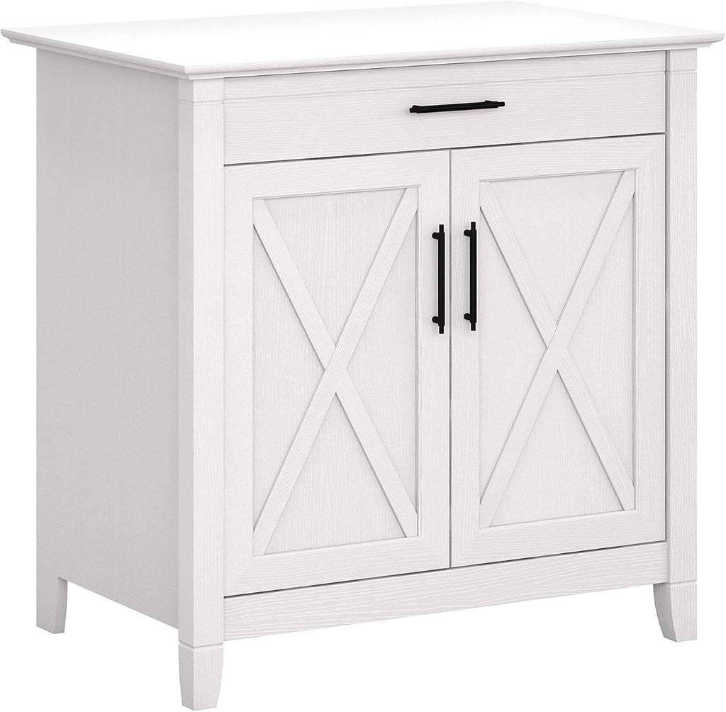 Pure White Oak Secretary Desk with Keyboard Tray and Storage Cabinet Q675348