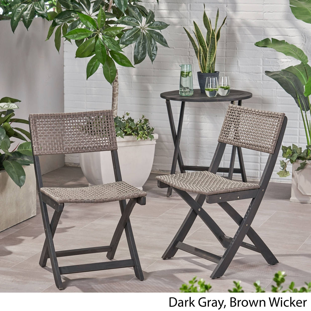 2pk Acacia Wood Foldable Patio Bistro Chairs Teak H580624