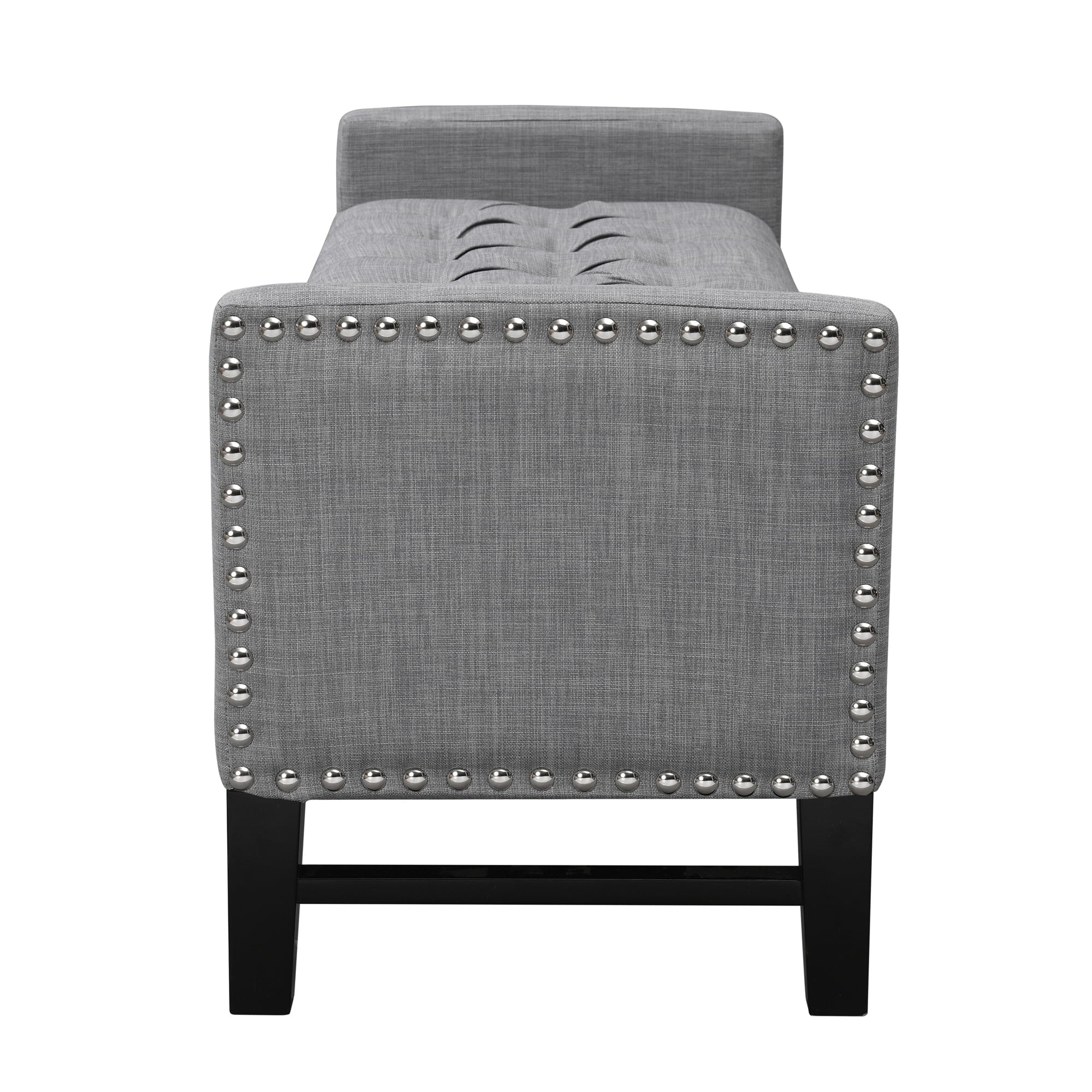 Light Grey Linen Storage Bench with Button Tufted Trim L354