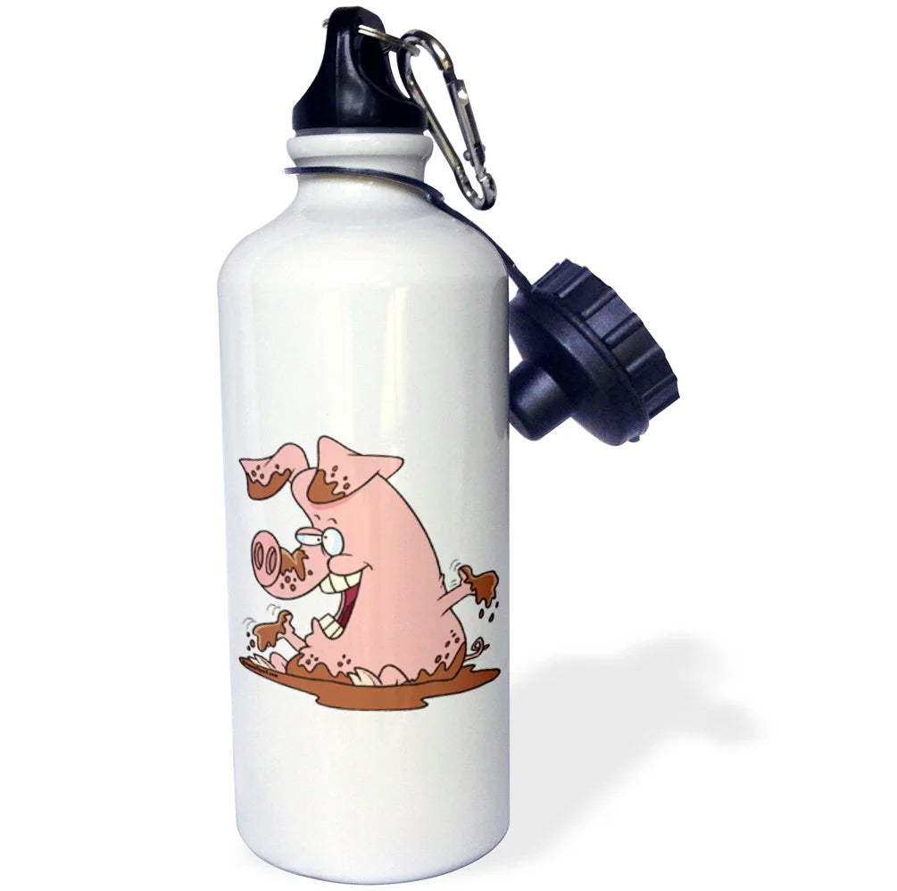 Pink Pig in Mud Sports Water Bottle, 21oz A100