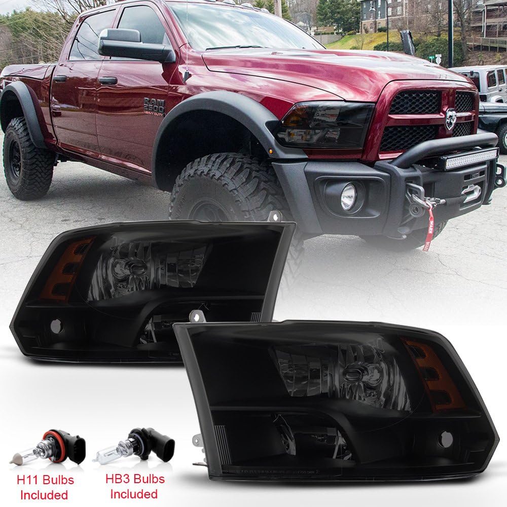 Black Smoke Dual Beam Headlights Headlamps Pair H4076