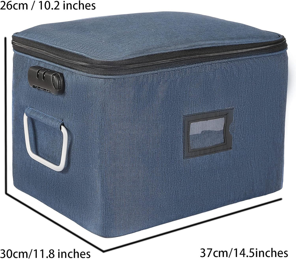 Blue Oxford Fabric Document Organizer Box with Lock Q989761