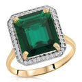 14K Solid Yellow Gold Emerald Ring with Natural Diamonds Halo R462