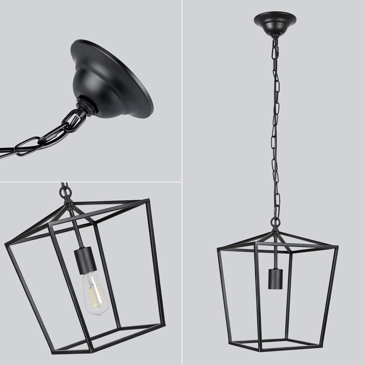 Vintage 3-Lights Black Lantern Chandelier D99361